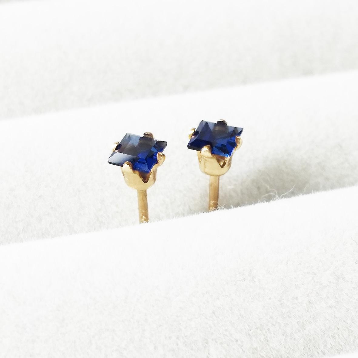 片耳用 サファイア (スクエアカット3mm)のピアス　　[送料無料] | 3枚目