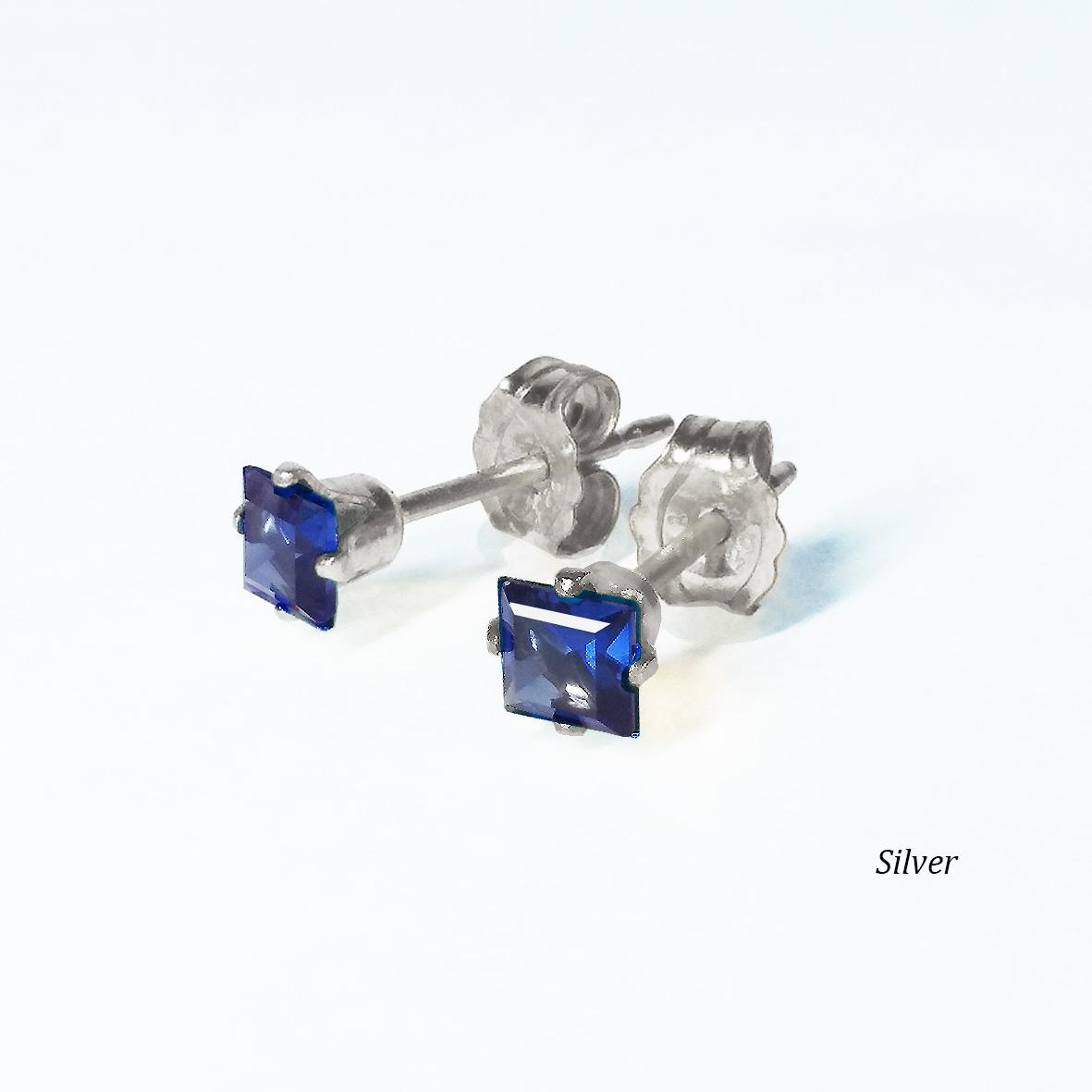 片耳用 サファイア (スクエアカット3mm)のピアス　　[送料無料] | 5枚目
